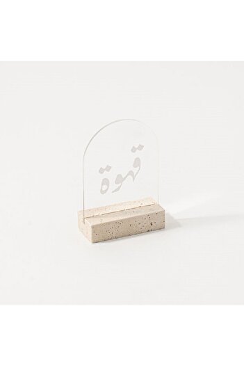 Dallaty Clear Acrylic Stand With Travertine Base White Text