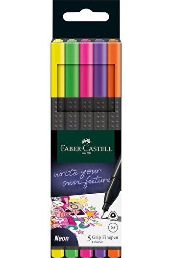 STOREMAX Felt Tip Pen Set, 5 Pieces, Neon Colors, 0.4 Mm, Metal Backing, Ergonomic Triangular Barrel 1088605