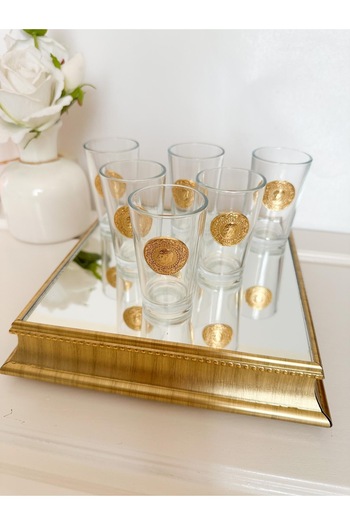 WERONY 6-Piece Coffee or Water Glass with Golden Figures, Paşabahçe52291