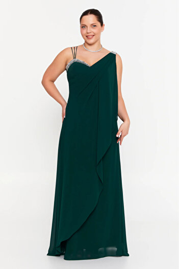 ŞEREF VURAL Women's Plus Size Sleeveless Stone Detailed Long Evening Dress 6671 Nefti