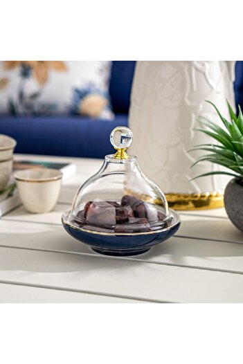 Dallaty dark blue porcelain date bowl with lid 13*13*12 cm