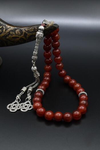 Prestige Natural Agate Stone 33-Bead Prayer Beads with Metal Tassel 10mm Sphere Cut 902242