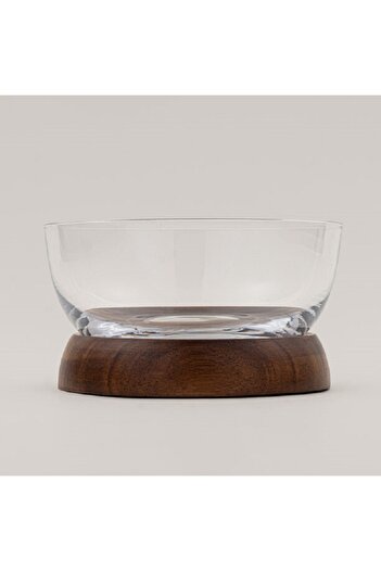Dallaty glass date bowl with wooden base 14*14*8cm