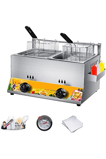 China Deep Fryer Gas Fryer, Commercial Stainless Steel Countertop Two 10 L Basins