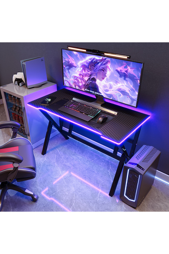 VariFurnx 100/120/140cm Gaming Desk Smart Bluetooth Led Strip Music Sync Computer Desk Carbon Fiber Surface
