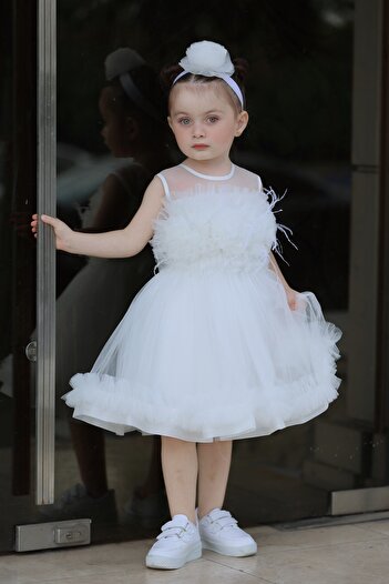 MİSS RAİN Frill-Trimmed A-Line Girl's Evening Dress with Pre-Plied Flawless Skirt