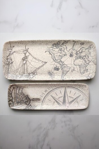 İkram Dünyası Id Fine Piri Reis Rectangular Serving and Presentation Plate 30 and 35 cm 2 Pieces