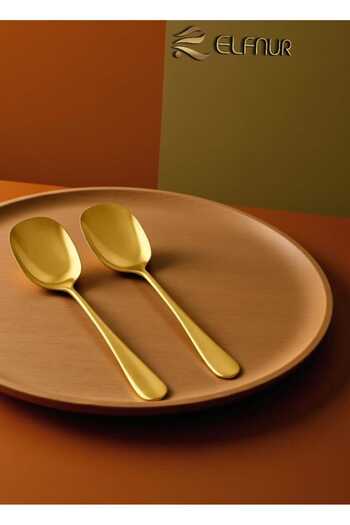elfnur 2 Pcs 21 cm Golt Stainless Steel Luxury Serving Salad Spoon Spatula |   Steel Food Serving Spoon