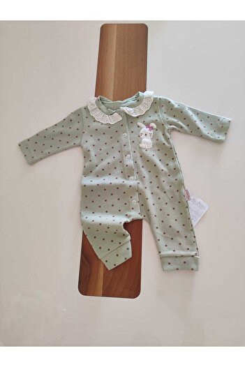 Asel Rabbit Printed Long Sleeve Baby Girl Romper with Bib Front Closure