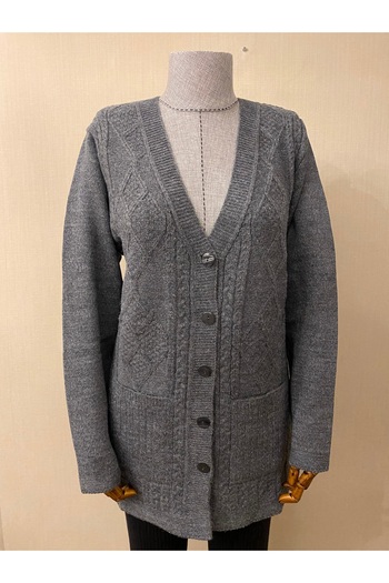 TEK Tektri̇ko Winter Wool Type Mother Cardigan Without Beads / Gray