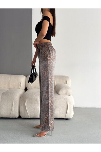 PUCKA FASHION Pucka Leopard Pattern Shiny Dpkuma High Waist Pants