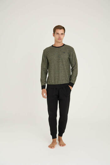 KLY Men's O-Neck Ribbed Pajama Set Comfortable Sleepwear