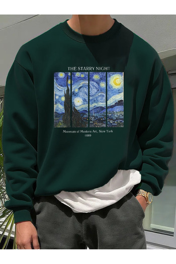 uyguntarz Unisex the Starry Night Printed Oversize Sweatshirt
