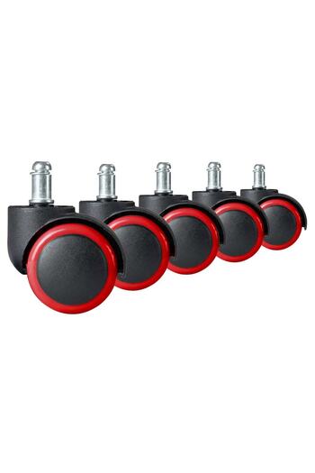 DacEnergy Set of casters for office chair, double, durable material, 5 pcs, black and red
