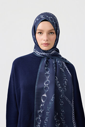 Qef Cotton Twill Şal Loop Line Lacivert
