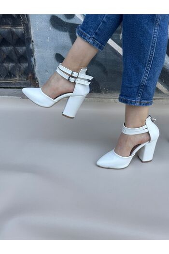 Saltopik Double Buckle White Heeled Shoes