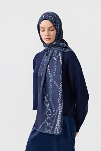 Qef Cotton Twill Şal Loop Line Lacivert