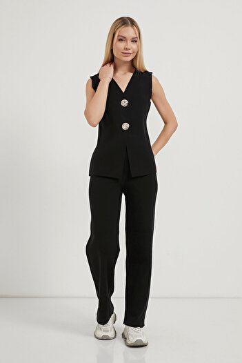 Arma Life Women's V-Neck Vest Loose Pants Knitwear Two-Piece Set