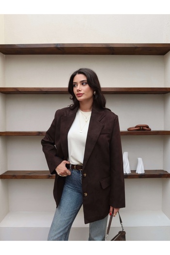 ESRAHELVACI Suede Oversize Blazer Jacket with Pocket Detail