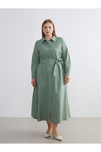 LC Waikiki Create Your Style from Uzg Store |   Plus Size Belted Waist Poplin Shirt Dress
