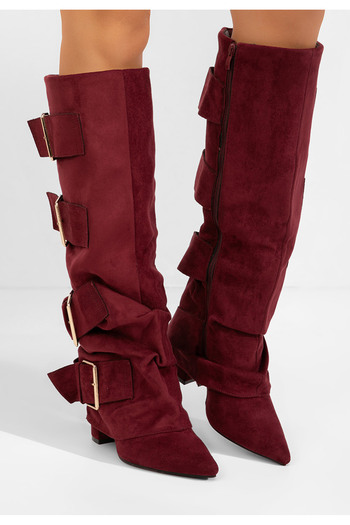 B T Shoes Bordové kozačky na podpatku Jefery