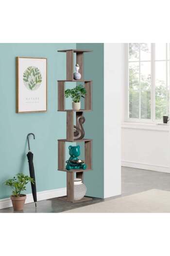 BAITY 10 Unit Square Shelving Storage 5 Tier Malaysian Wood - Grey Color