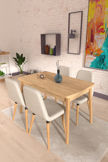 VİLİNZE Tosya Sandalye Avanos Ahşap MDF Açılır Mutfak Masası Takımı - 70x120+30 cm