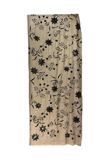 fiore fashion Lace Cashmere Silk Embroidered Pashmina Shawl Cashmere Mocha Color