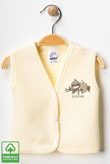 Miniel Unisex Baby Lazy Printed Organic Cotton 3-6-9 Months 2-Piece Quilted Baby Vest Set