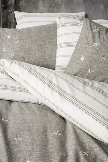 Cotton Box Klein Embroidered Double Duvet Cover Set Moke Brown