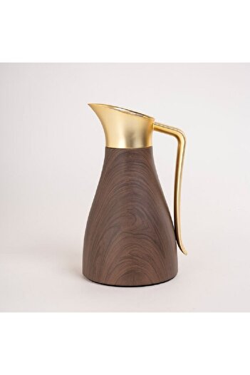 Dallaty Steel vacuum flask wooden with matt golden handle 1L