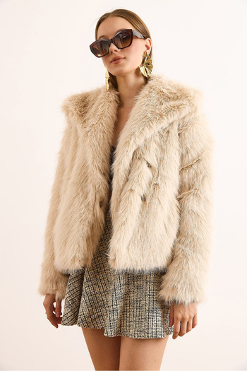 Olalook Women's Stone Lined Faux Fur Coat Mnt-19000049