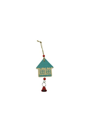 Teo Christmas tree ornament, house, multicolor, wood, 18 cm