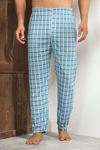 Serena Big Size Men's light blue checked pajama pants, loose fit