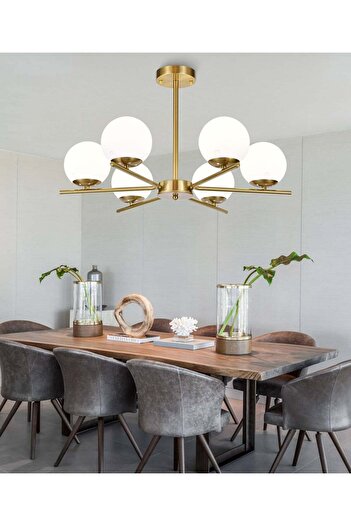 RFAN Chandelier, Model F0015/6, With Lampshades, 6 X E27, Gold