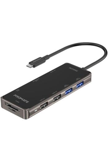 Promate موزع USB من نوع C من Primhub-Go 9 في 1 باللون الأسود