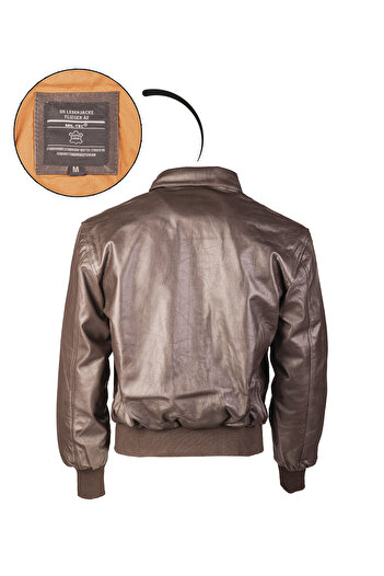 Mil-Tec Men's aviator jacket, Mil-Tec, A2, Genuine leather, Brown, 3XL