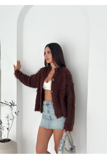 CİDDE Women's Button Detailed Soft Textured Beard Cardigan