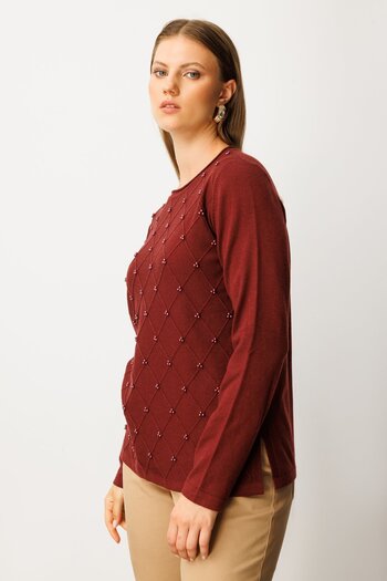On Fashion On Crew Neck Beaded Detailed Knitwear Sweater-63312