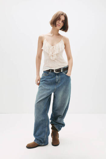 Pull & Bear Asymmetric strappy top with ruffle