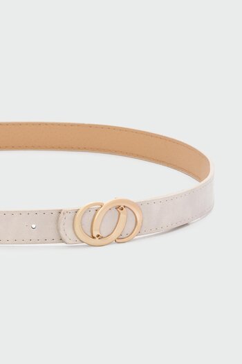 Shule Bags Asymmetrical Buckle Faux Leather Belt Cream