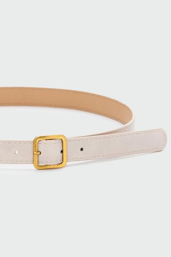 Shule Bags Square Buckle Faux Leather Belt Cream