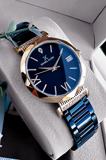 Daniel Klein Original Cut Glass Women's Wristwatch, Waterproof Navy Blue Steel Band - Bracelet Gift Dkby2048C8