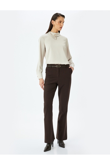 Koton Asymmetrical Neckline Button Detail Long Sleeve Classic Blouse