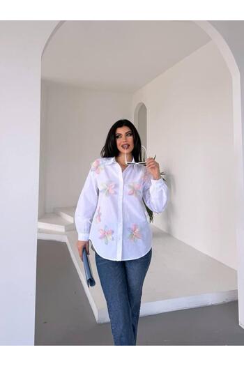 DİMA FASHİON FLOWER DETAILED SHIRT