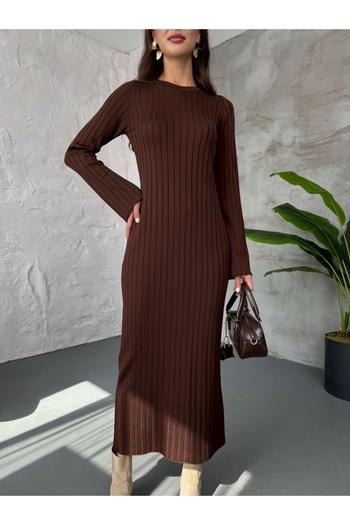 Elif Özbey Butik Φόρεμα από πλεκτό ύφασμα Mercerized Model Bitter Brown Massi