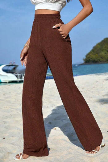 StreetWear Outlet Women's High-Waist Elastic Pants with Oblique Pockets, Straight Leg