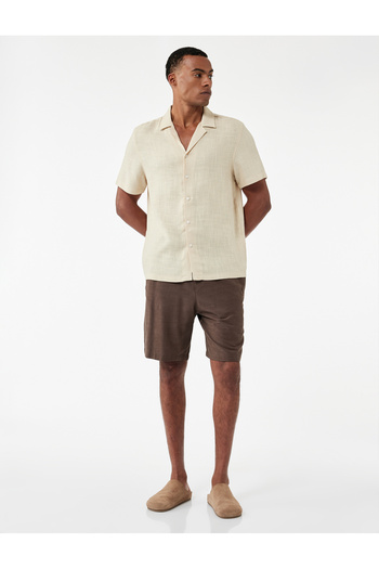 Koton Regular Fit Short Sleeve Terry Fabric Turn-Down Collar Cotton Shirt
