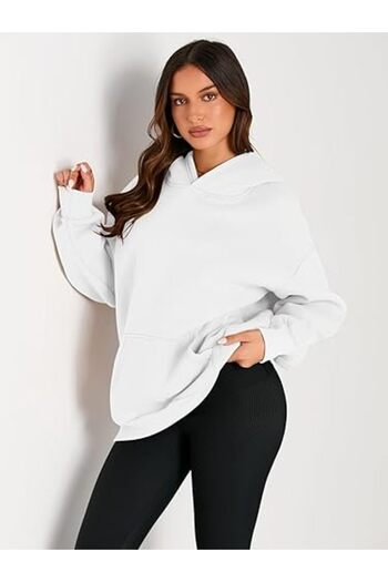 LADY HAZAL White Hooded Model Oversize Fit Regular Unisex Sweatshirt