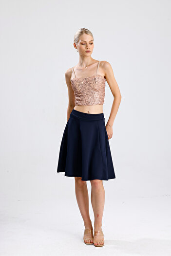 Sense Scuba Flared Above-The-Knee Skirt |   Etk13994Uz Navy Blue